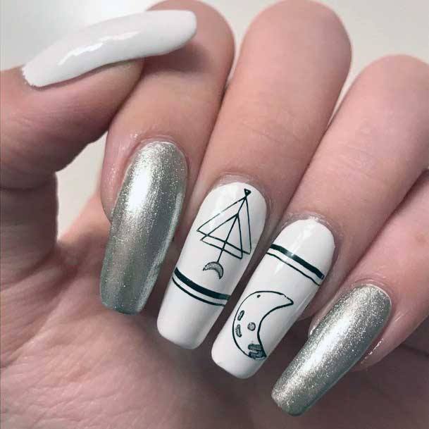 Shiny Silver Moon Nails Women