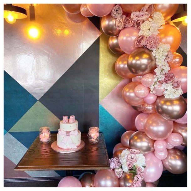 Shiny Sleek Pink Rose Gold Baloon Wedding Decor Inspiration