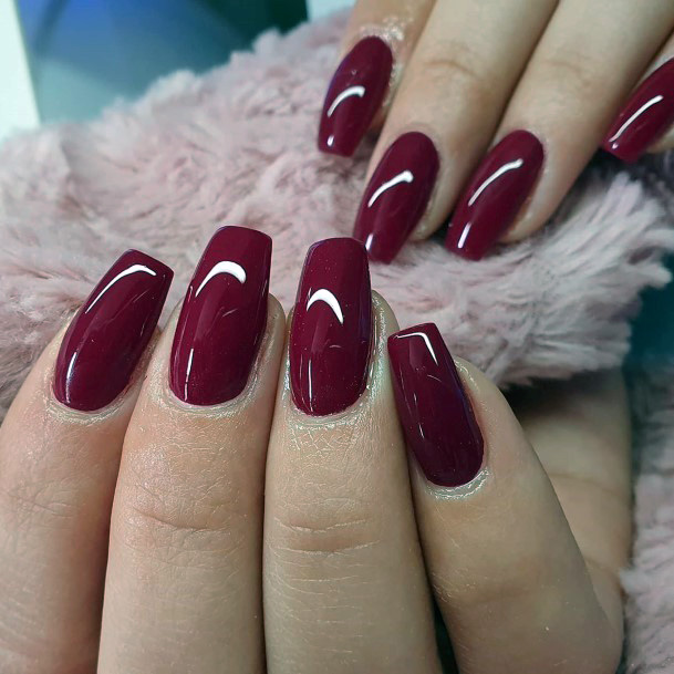 Shiny Smooth Magenta Painted Square Nails