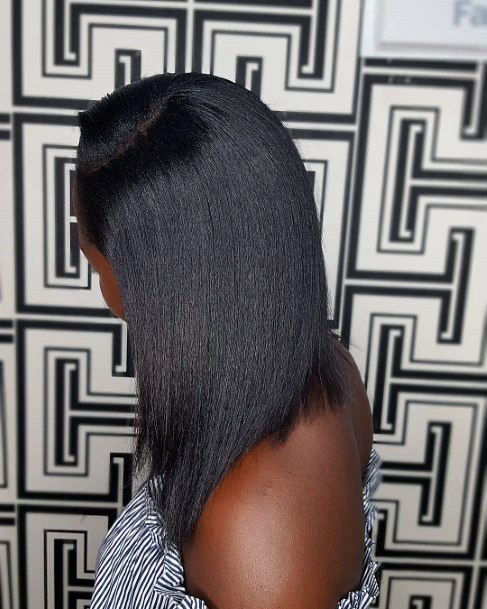 Shiny Straight Lob Natural Hairstyles For Black Women