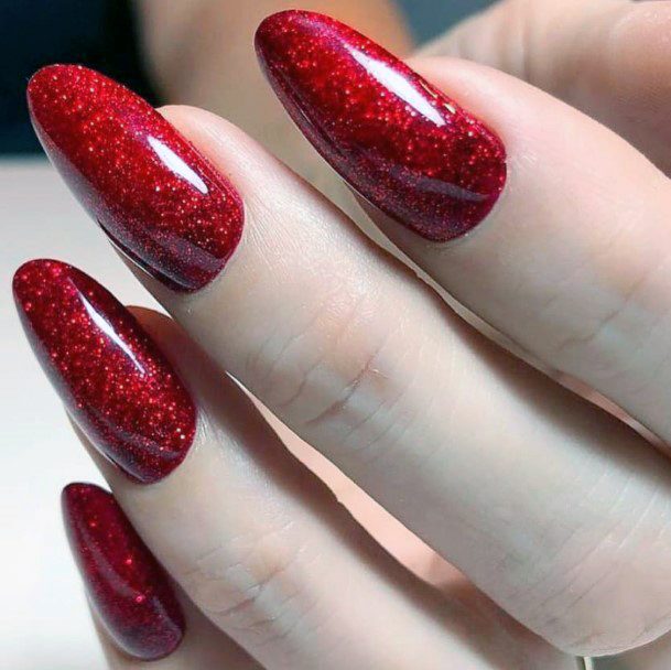 Shiny Tectured Glossy Shellac Red Nails For Women