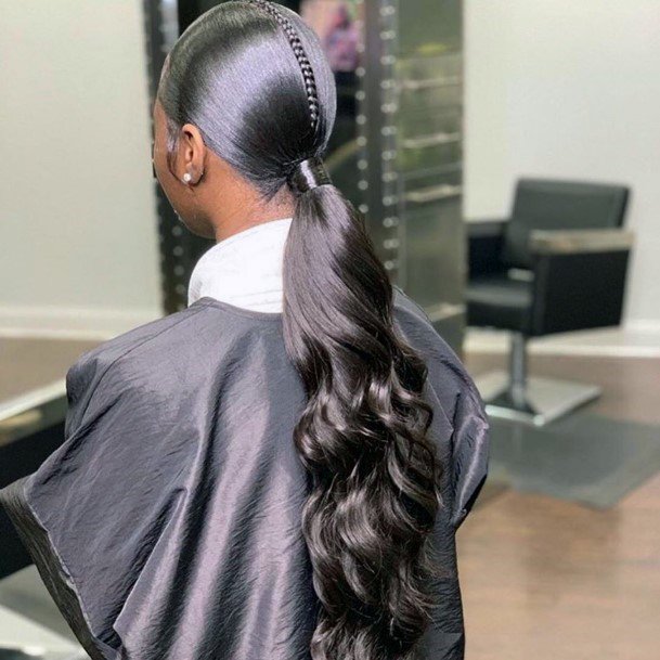 Shiny Waves Ponytail Hairstyles For Black Women