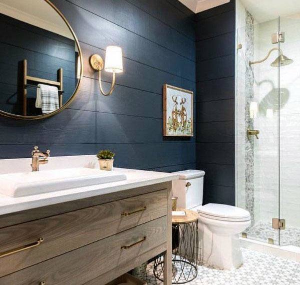 Shiplap Wall Home Ideas Blue Bathroom