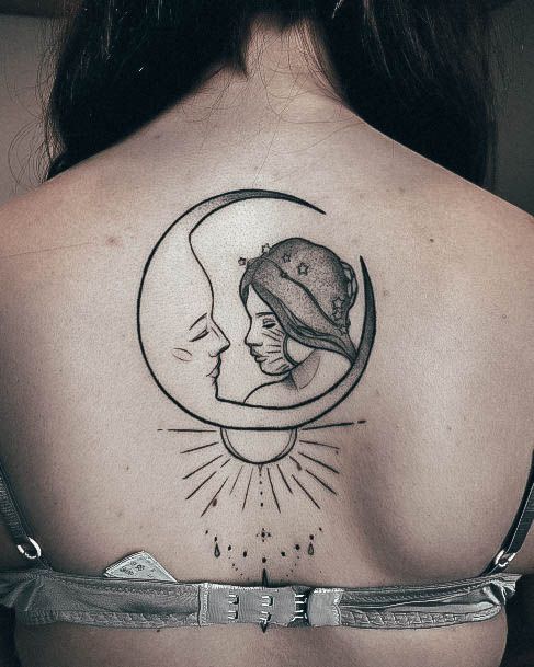 Shooting Star Female Tattoo Designs Back With Moon