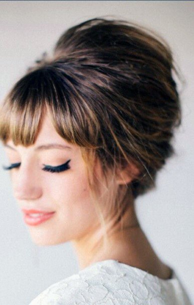 Short Bang With Modern Style Brunette Beehive Hairstyles For Girls