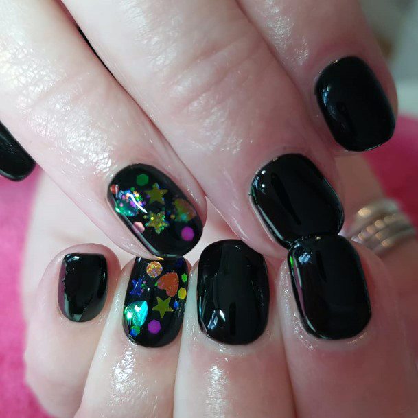 Short Black Nails For Ladies Colorful Shape Glitter Ideas