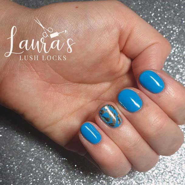 Short Bright Blue Nails Women For Women