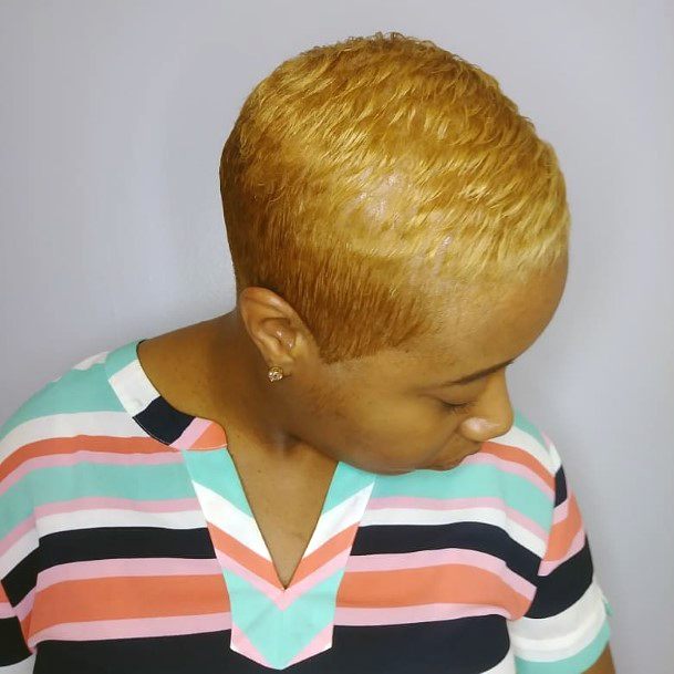 Short Cut Yellow And Orange Combined Shaved Pixie Womens Hairstyle