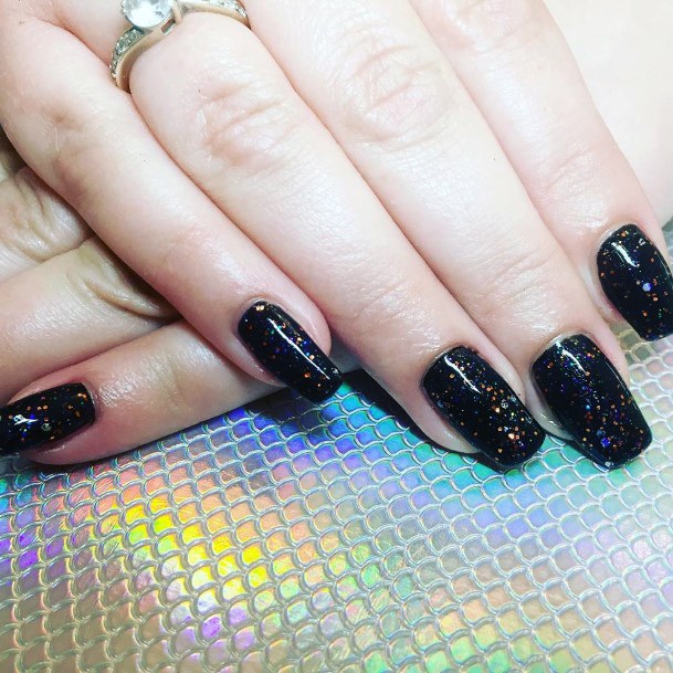 Short Cute Black Sparkly Nails For Girls