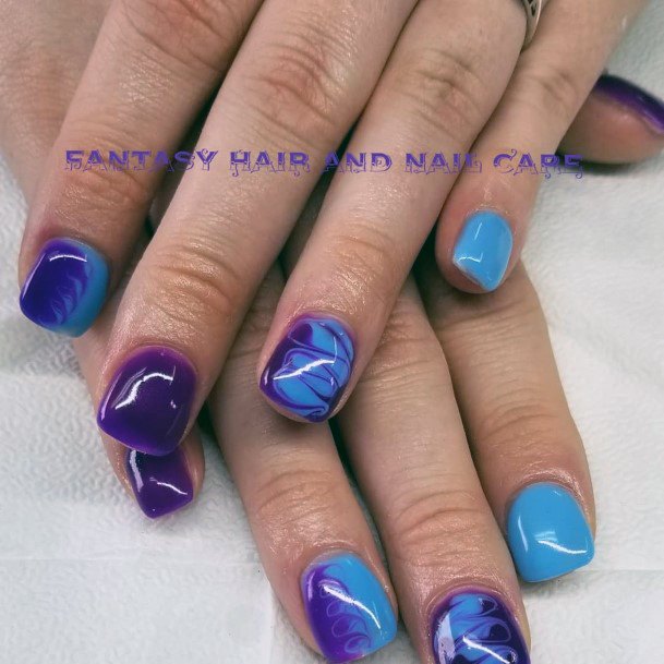 Short Cute Gel Blue And Purple Nail Ideas For Women