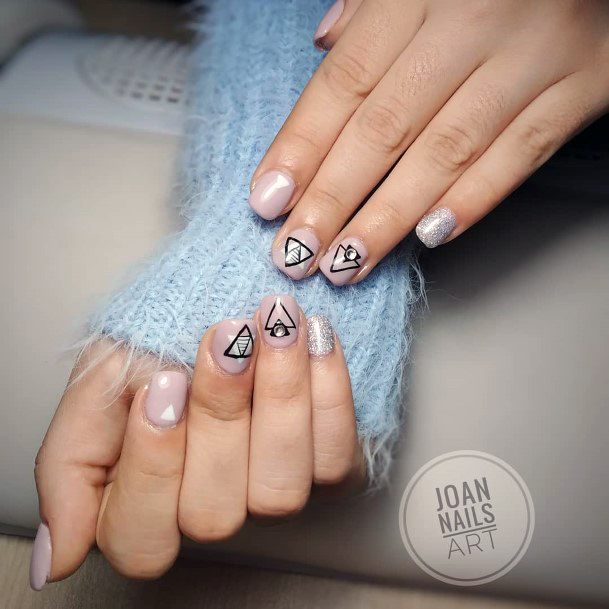 Short Cute Grey Cool Triangle Nail Decor Ideas For Ladies