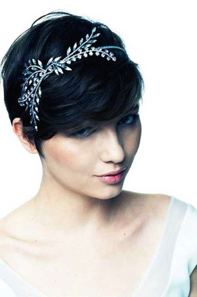 Short Edgy Black Hair With Wedding Headband For Women