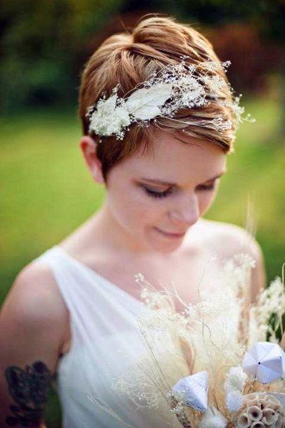 Short Edgy Strawberry Blonde Style With Floral Headband