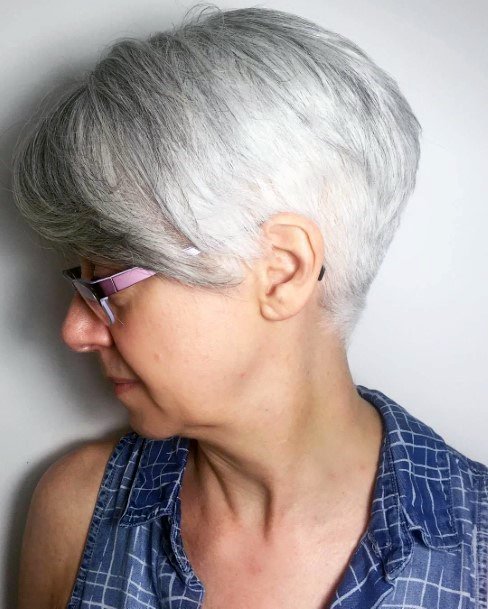 Short Haircuts For Women Over 50 Naturally Grey Pixie Side Bangs