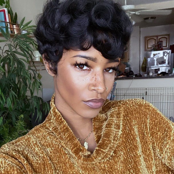 Short Hairstyles For Black Women Soft Cute Curls With Bangs