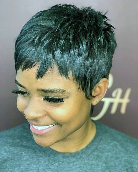 Short Hairstyles For Black Women Straight Sleek Pixie With Bangs