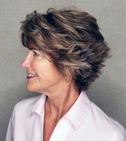 Short Hairstyles For Older Women Brown Feathered Pixie