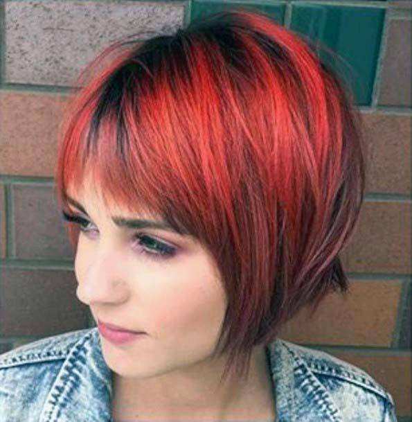 Short Hot Chili Red Hairstyle With Inverted Wedge