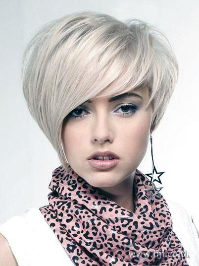 Short Layer Bob With Icy White Coloring Chin Length Front