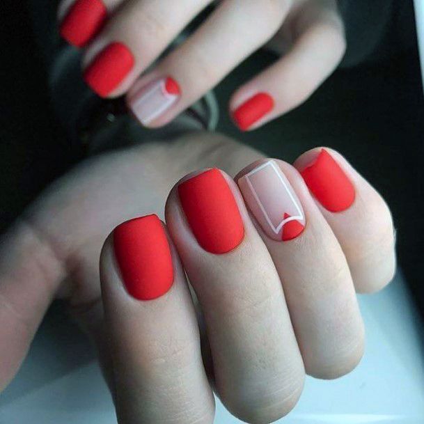 Short Matte Bright Red Nails For Women