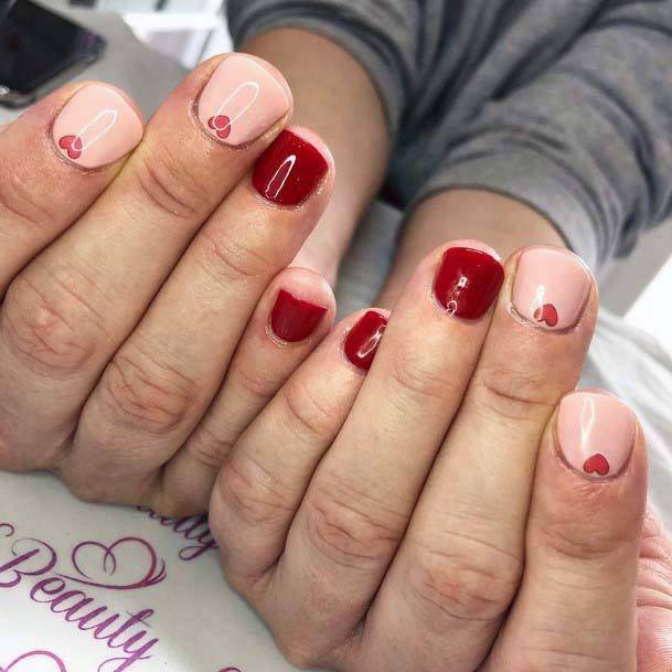 Short Nails Red And Pink For Women