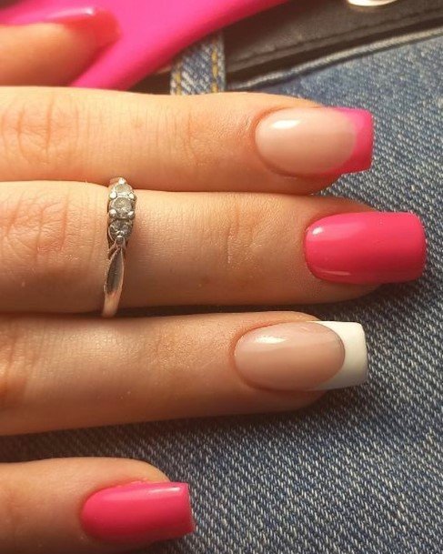 Short Pink And White Female Nail Designs