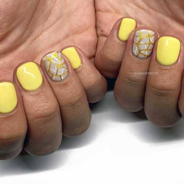 Short Yellow Square Nails Design For Women