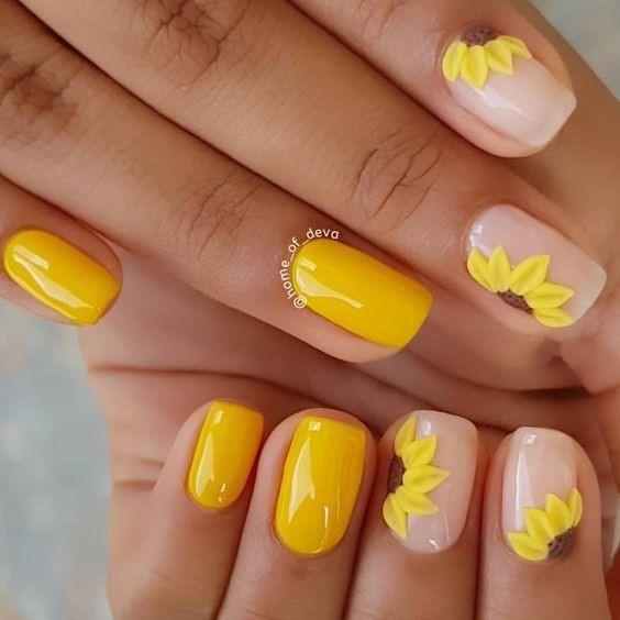 Short Yellow Womens Nail Ideas