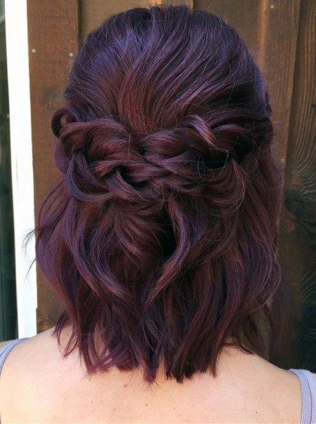 Shoulder Length Deep Purple Hairstyles Half Up Pulled Back And Secured With Hair Weave