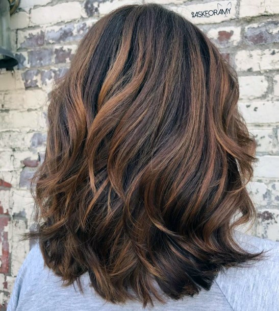 Shoulder Length Espresso Brown With Raspberry Highlights