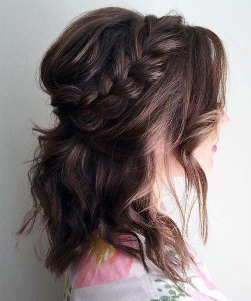 Shoulder Length Hair With Slight Waves Braid Side Into Half Pull Back