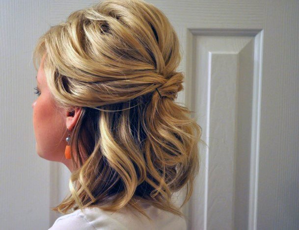 Shoulder Length Medium Blonde With Pinned Half Pull Back