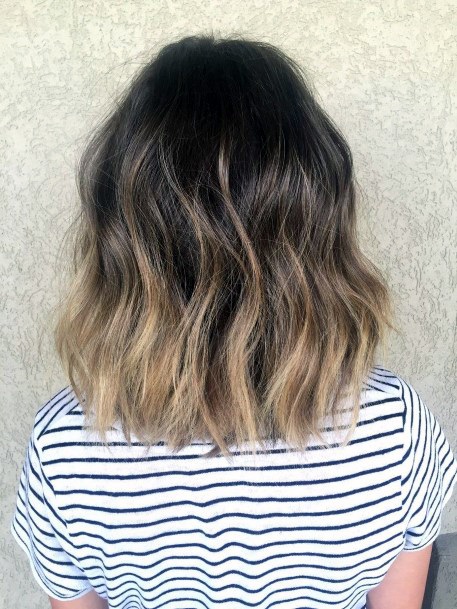 Shoulder Length Ombre Dark Brown To Light Brown Hair On Woman