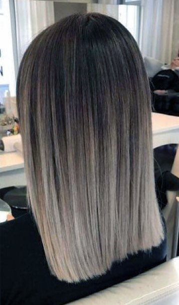 Shoulder Length Straight Hair Ombre Light Brown To White Blonde