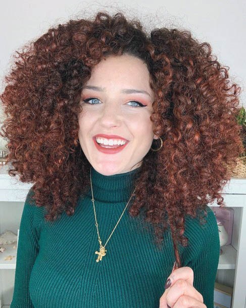 Shoulder Length Tight Volume Curls Dark Auburn On Female