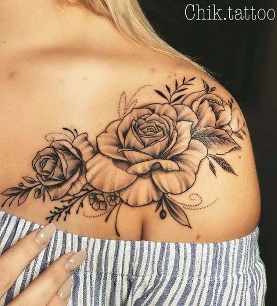 Shoulder Women Black Rose Tattoo