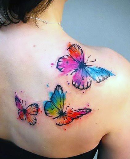 Shoulder Women Vivid Butterflies Tattoo