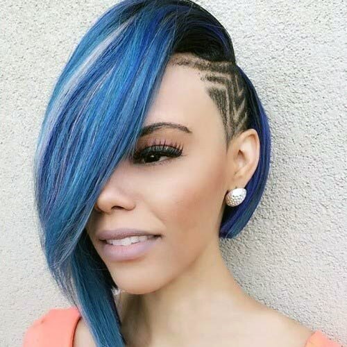 Side Design Blue Bob Hairstyles For Black Women