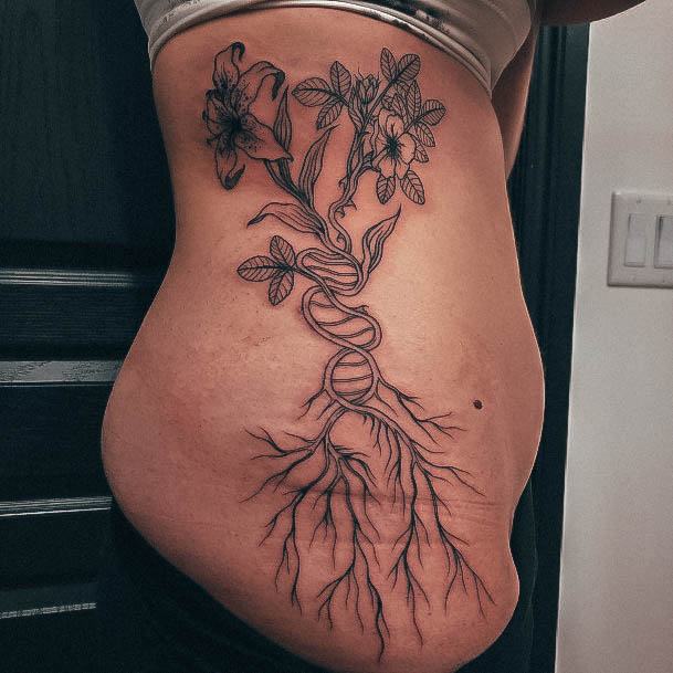 Side Flower Roots Impressive Ladies Dna Tattoo