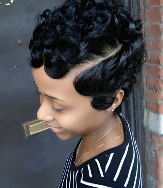 Side Parted Curly Crop Hairstyle For Black Women