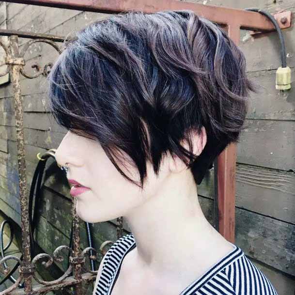 Side Swept Chocolate Toned Pixie Cut For Women