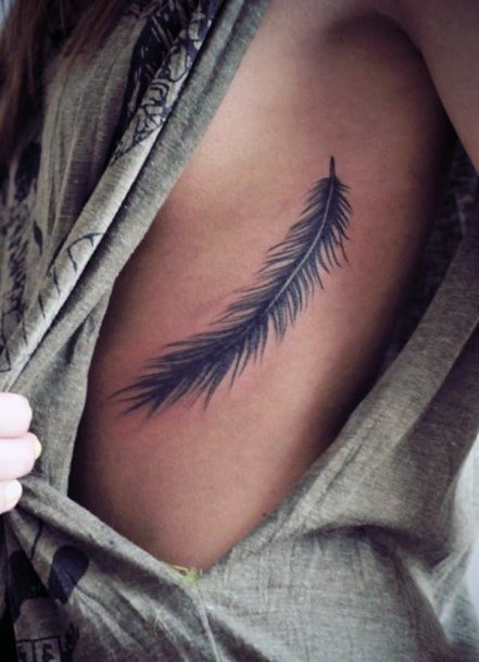 Silky Soft Grey Feather Tattoo Womens Torso