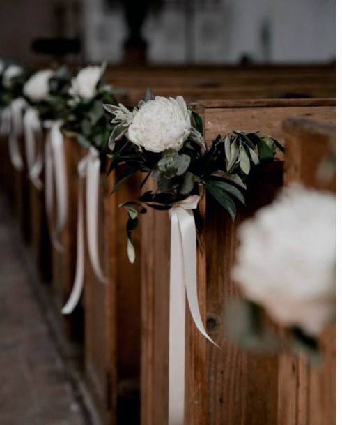 Silky White Ribbon Lush Bright Flower Wedding Pew Aisle Decor