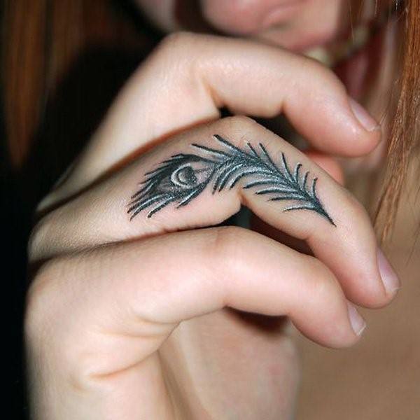 Silver And Black Feather Tattoo Womens Fingers