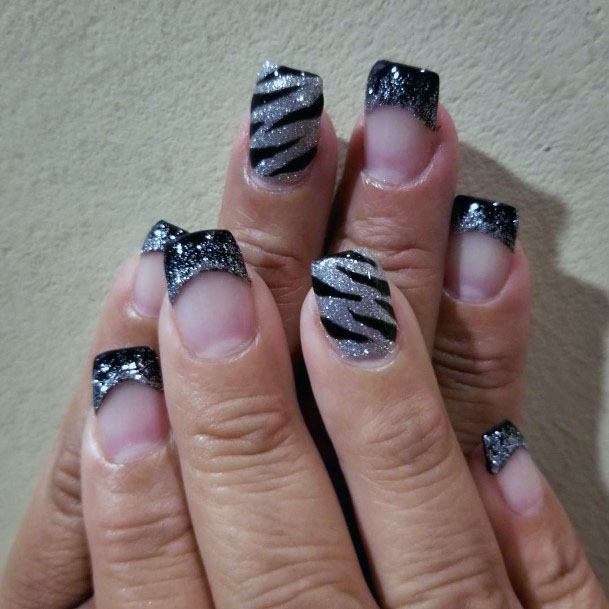 Silver And Black Pretty Nail Art For Women