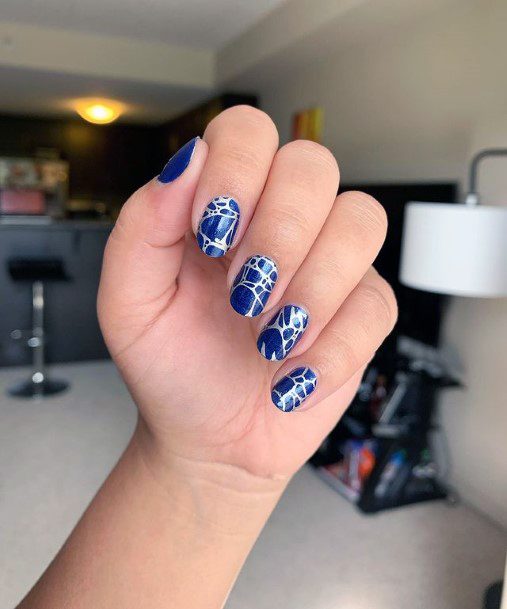 Silver And Royal Blue Water Nails Women