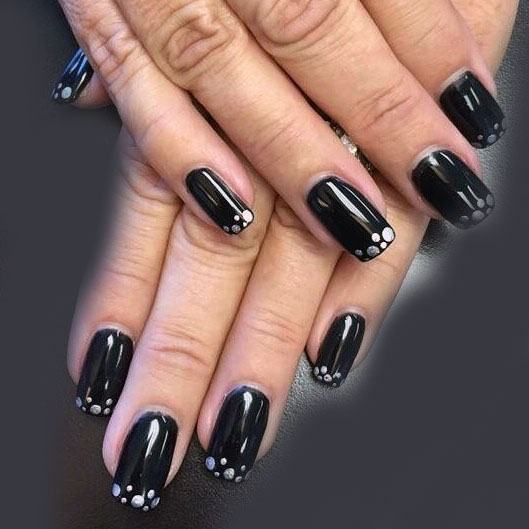 Silver Dots On Black Painted Nails Women