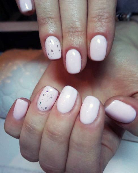 Silver Dots On White Squoval Nails