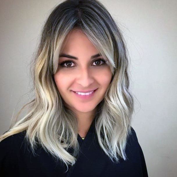 Silver Edged Center Part Shoulder Length Hairstyle