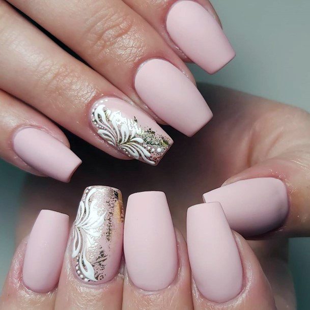 Silver Foiled Accent Matte Pink Nails Women